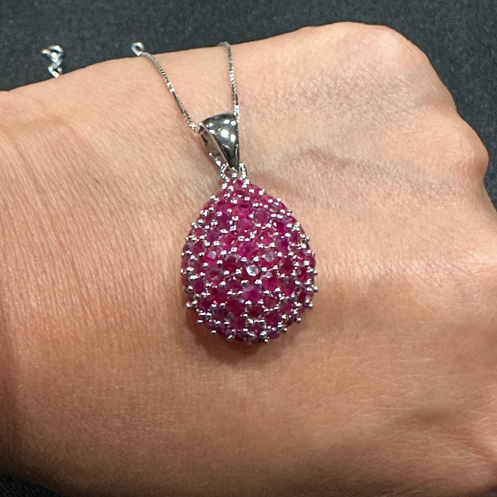 Pear-Shaped Ruby Cluster Pendant - image 1